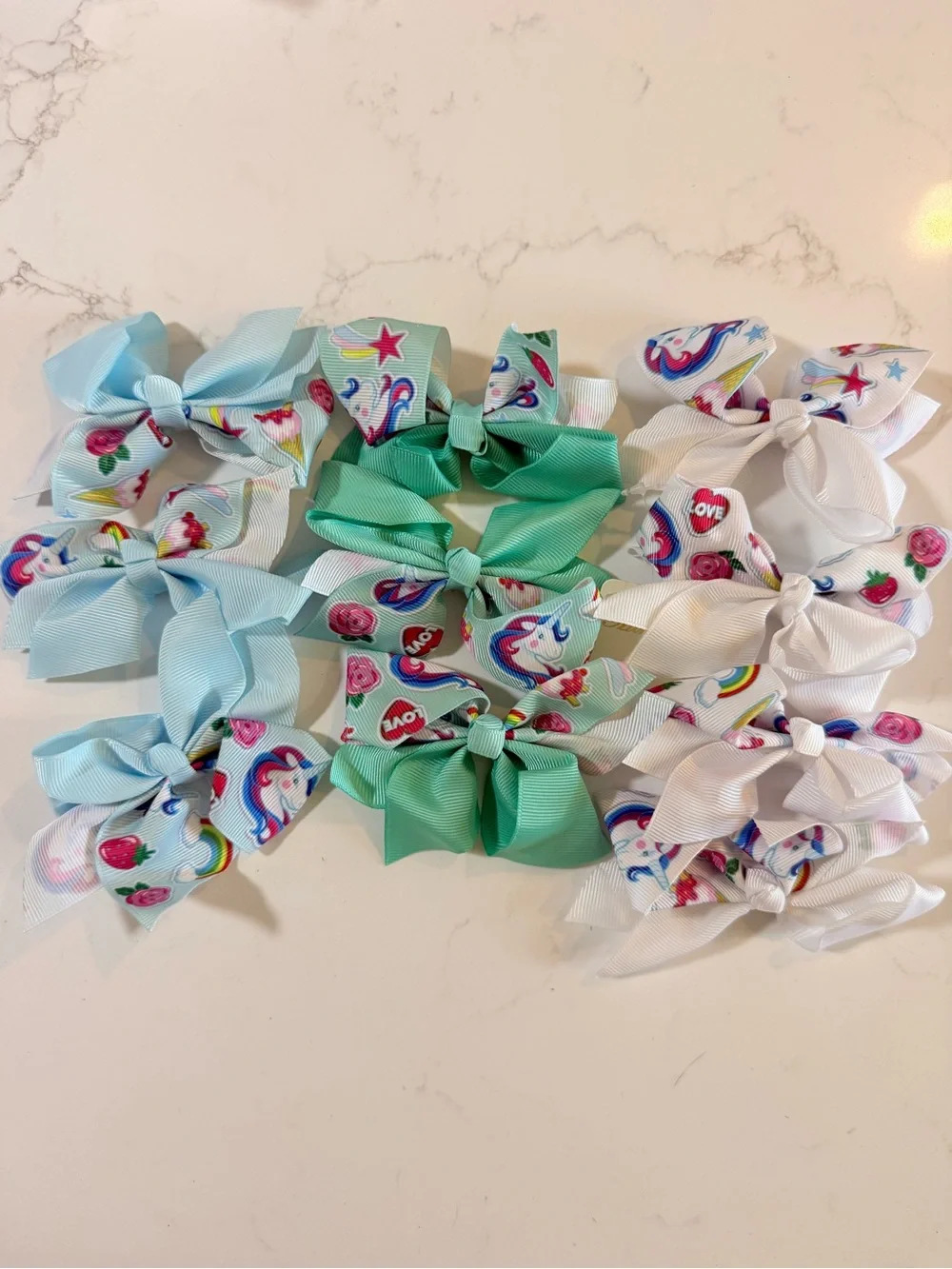 Kids Ribbon Hair Bows Set in Bright Pink, Lt Pink,Yellow, Lt Blue, Teal, White